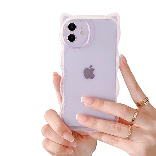 Fycyko Compatible With Iphone 11 Case, With Clear Cute 3D Cartoon Cat Ears Design Case For Girls Woman Soft Slim Tpu Drop Bumper Case For Iphone 11-Purple #TOP13