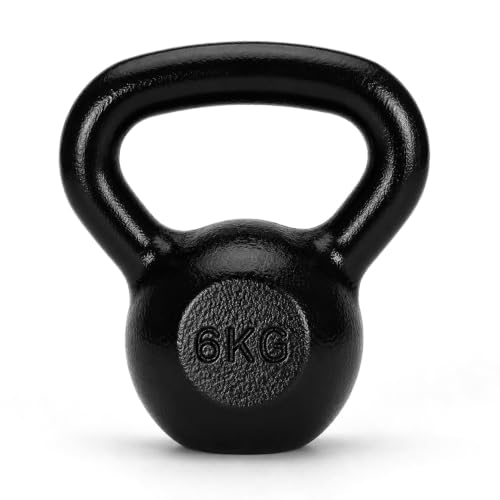 Image of Jimwalt Powder Coated Kettlebell Weight - Cast Iron, Anti-Slip Grip, Rust Resistant | Strength Training, Cross Training, Functional Fitness Equipment (Powder Coated 6KG)