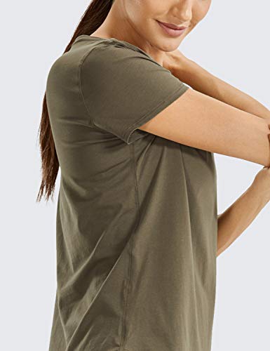 CRZ YOGA Camiseta Feminina Algodão Pima Manga Curta Malhação Ioga Camiseta Atlética Olive Yellow G