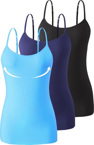 Image of Accbiety 3 Pack Womens Camisole with Built in Bra Adjustable Strap Tank Tops Basic Cotton Undershirt Cami