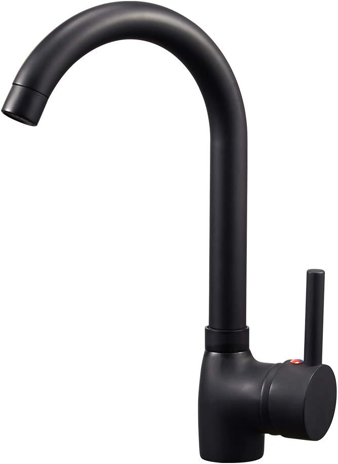 Hapilife Matt Black Kitchen Tap Single Lever Kitchen Mixer Taps 1 Hole Modern Sink Mixer Tap with UK Standard Fittings Swan Neck Black Faucet Monobloc Hot Cold Water Mixer 360 Swivel Spout