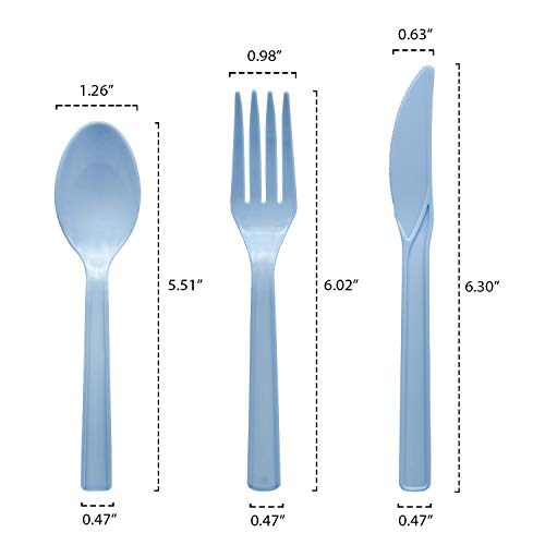 Party Essentials Hard Plastic Cutlery Combo Pack Available in 15 Colors, Light Blue, 68 Place Settings