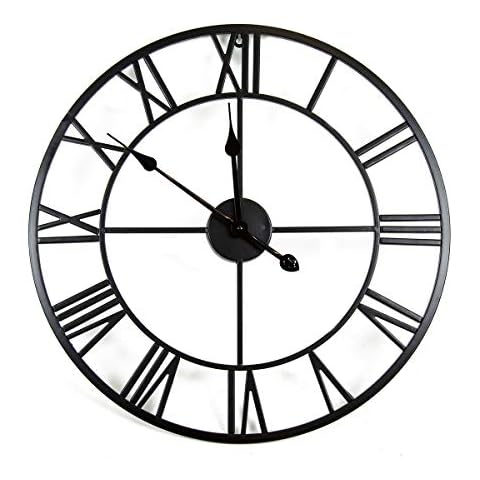 Charles Bentley Indoor Wall Round Minimalist Skeleton Clock with Roman Numerals Matte Black Large 80cm Cover