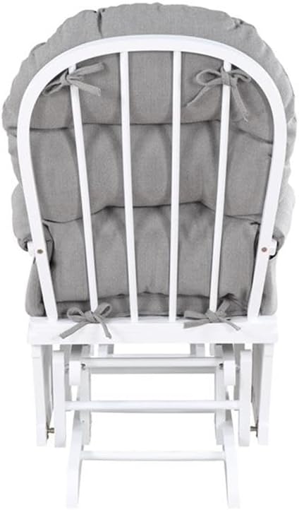 Pemberly Row Contemporary Glider and Ottoman, White Wood Oyster Fabric, Tufted Back Cushion, Side Storage Pocket, Solid Side Panels, Bentwood Arms, Transitional Nursery Rocking Chair Set