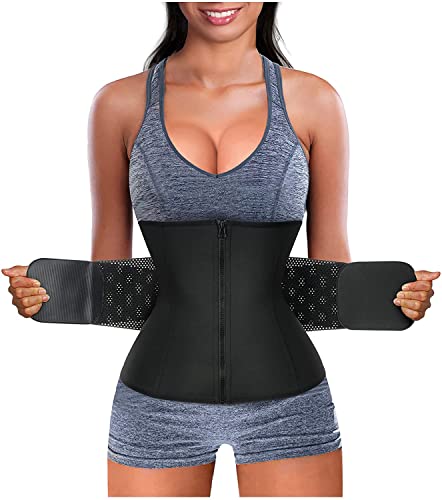 Bingrong Fajas Lumbares para Mujer Faja Reductoras Abdomen de Ajustable Neopreno Sauna Moldeadora Waist Trainer Corset Reductor Faja Cintura Entrenado para Deporte Fitness (Small, Negro)