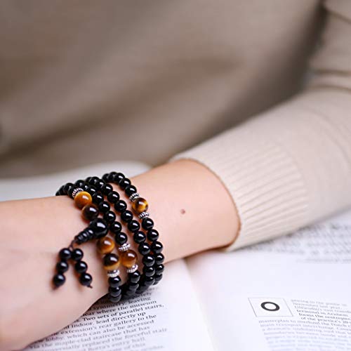Amorwing 108 Mala Beads Onyx Tiger Eye Wrap Bracelet Statement Necklace #TOP1