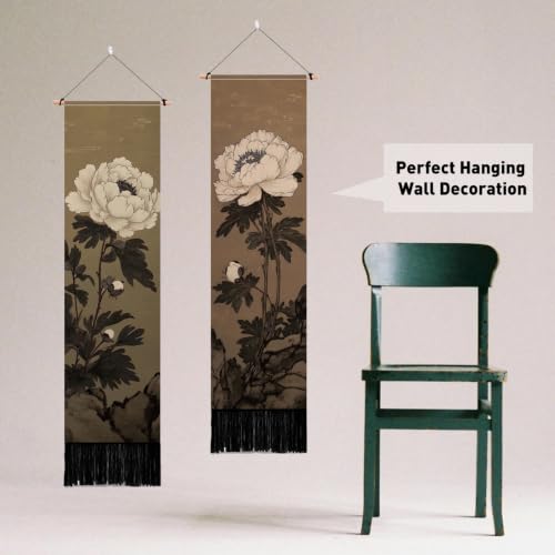 Tapisserie verticale japonaise pivoine pour salon et chambre ambiance zen