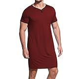 Lu's Chic Men's Nightshirt for Sleeping Henley Pajama Top Short Sleeve V Neck Nightgown Sleep Gown L