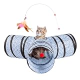 Tempcore 3 Way Collapsible Cat Tunnel for Indoor Cats, Pet Tunnel Bored Toys with Peek Hole & Ball for Puppy, Kitty, Kitten, Rabbit