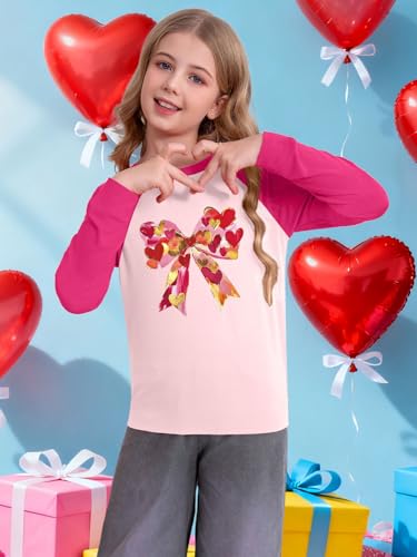Image of Girls Valentine Shirts for Kids Valentines Heart Graphic Tshirts Casual Long Sleeve Shirts Love Heart Tee