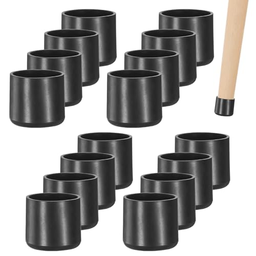 Image of M METERXITY 16-Pack Chair Leg Caps, 1-1 /2 Inch(38mm) PVC Chair Leg Floor Protectors for Folding Chairs /Metal Chairs /Furniture Table /Hardwood Floors, Round Non-Slip Cover End Tips [Black]