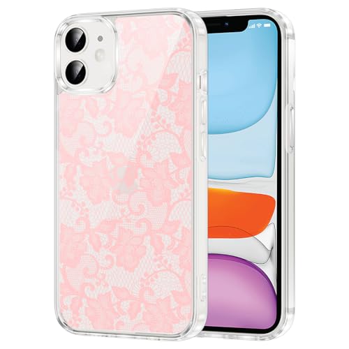 Coque antichoc iPhone 12 transparente durable protégeant des chutes avec motif floral rose
