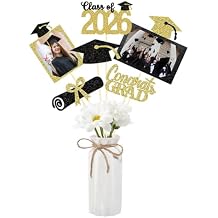 28 Pcs Glitter Graduation Party Decorations Set 2026 - Class of 2026 Table Centerpieces Sticks for Graduation Photos, Commencement Party Supplies Table Toppers Gold