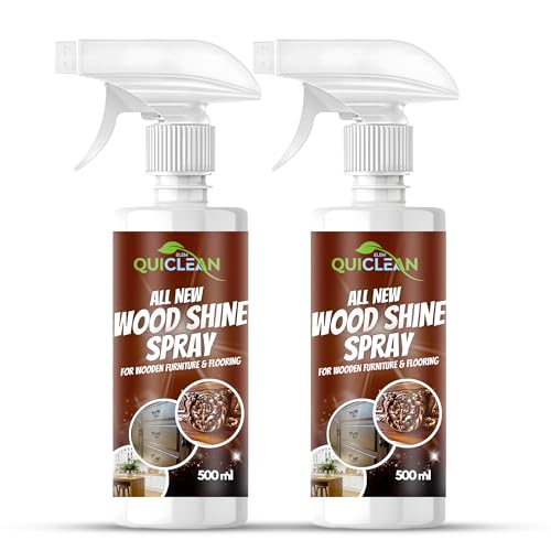 Image of QUICLEAN Wood Polish Spray For Furniture For Home & Office (500 X 2) ml | Revive Lost Shine Of Wooden Surfaces, Furniture & Laminates |Glossy Non Sticky Shine, Leaves No Residue Or Stains |100% Safe