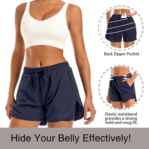 Women's 2 in 1 Athletic Running Shorts Quick Dry Workout Casual Gym Sweat Shorts Mesh Comfy Liner Zipper Pockets4