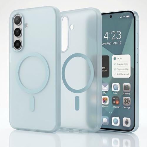 Image of amazon basics Luxury Paper Thin Case Cover for Samsung Galaxy A55 5G | Matte Finish | Compatible with magsafe | (Blue, Samsung Galaxy A55 5G)