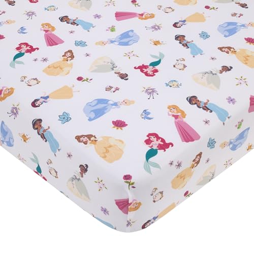 Image of Disney Princess Pink, Blue, Yellow, and White Super Soft Nursery Fitted Crib Sheet