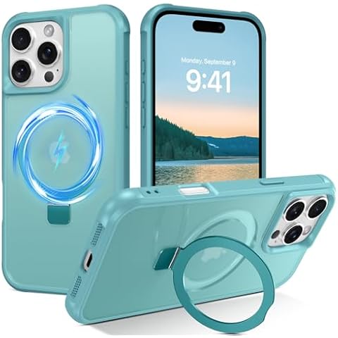 Telaso Magnetic for iPhone 16 Pro Case with Magnetic Stand Ring Holder [Compatible with MagSafe] Translucent Matte Back TPU Bumper Shockproof Military Grade Protective iPhone 16 Pro Case, Teal Cover