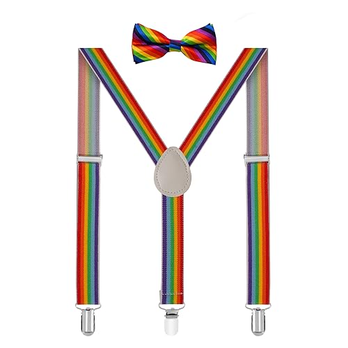 Image of habibee Suspenders and Bow Tie Set for Men, Adjustable Elastic Braces with Y-Back, Diverse Colors, Strong Clips