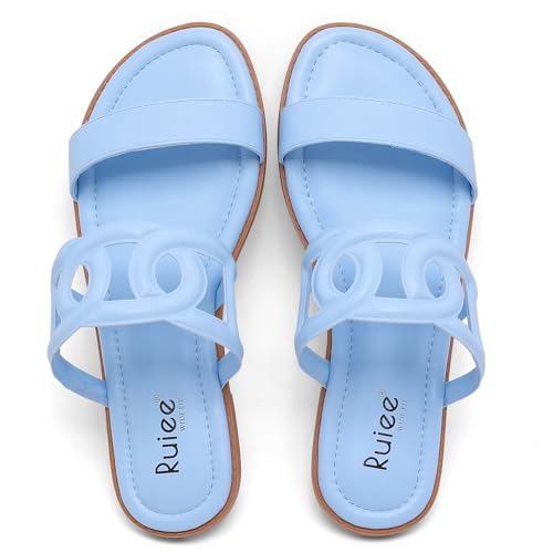 Image of Ruiee Wide Width Sandals for Women, Summer Flat Slides Casual Braided Wide Feet Sandal Comfort Slip on Sandals Open Toe Beach Shoes for Women.