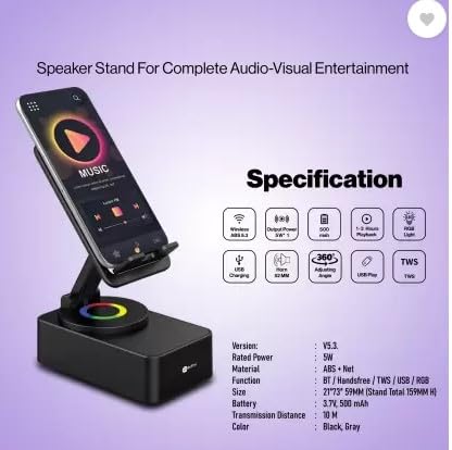 Image of CARE CASE JTP Foldable Mobile Phone Desk Holder, 360 Rotating Phone Stand with Wireless Bluetooth Speaker, 3 in 1 Mobile Phone Holder Stand