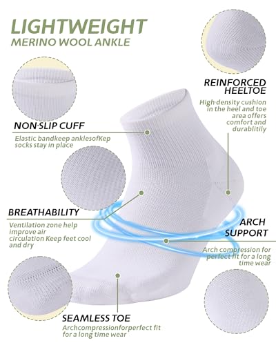 Image of 90% Merino Wool Socks for Men Athletic Ankle Socks for Women with Arch Support Breathable Soft Wool Ankle Socks,3 Pairs