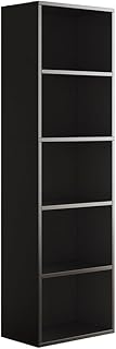 Vicco Bücherregal Bob, Schwarz, 40 x 132 cm mit 5 Fächern, zur Aufbewahrung und Präsentation von Büchern und Ordnern