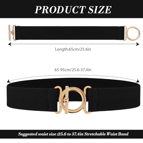 Women Stretch Belt, Invisible Skinny Waist Belts Adjustable Waist Web Strap Black Non Slip Waists Stretch Belt with Gold Flat Buckle For Jeans Pants Dresses2