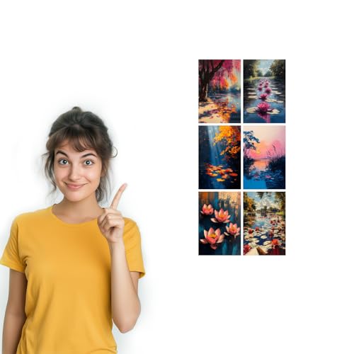 Image of SiddArtify Impressionist Floral Wall Art Prints Set - Botanical Lotus Poster Decor for Living Room Bedroom Office - Set of 2-4x6 Inch - Board (Pack of 6) - Sticker (Pack of 6)