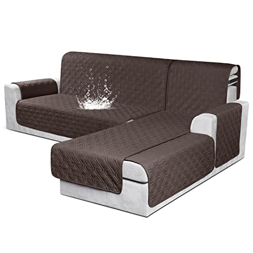 Vansofy Sectional Couch Covers 100% Waterproof L Shaped Sofa Slipcover 3Pcs Reversible Chaise Lounge Cover For Sectional Sofa Furniture Protector Cover For Pets Dog Cat(Small, Chocolate) #TOP12