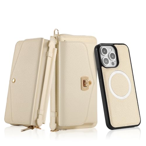 Étui portefeuille iPhone 14 beige : protégez votre écran des rayures de clés