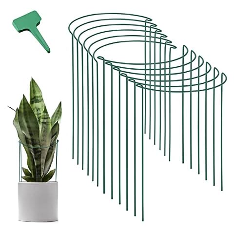 CEED4U 12 Packs 15.7 Inches Plant Support Stake Green Half Round Garden Plant Support Ring with 15 Pcs Plant Labels, Metal Garden Cage Border Plant Supports for Tomato, Rose, Vine, Climbing Plants Cover