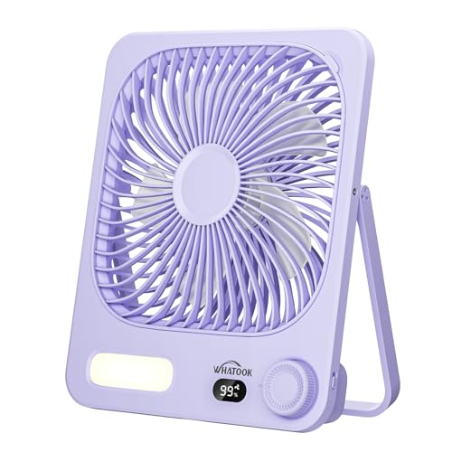 WHATOOK Large Travel Fan Rechargeable - 10000mAh Battery Operated Portable Fan with 100 Speeds & Night Light, Ultra Quiet Personal Desk Fan for Bedroom, Office, Camping & RV Tent (Purple)