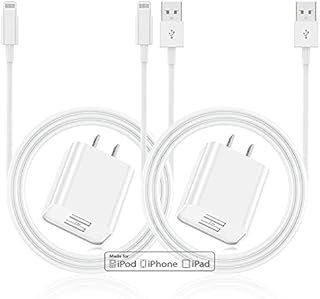 iPhone Charger and Wall Plug, [ Apple MFi Certified ] 2Pack 6ft Lightning Cable Cord with 2.4A Fast Dual Port USB Charging Adapter Block Box for Apple iPhone 12/11/XR/X/Xs Max/8/7/6/6s Plus/SE/5c/iPad