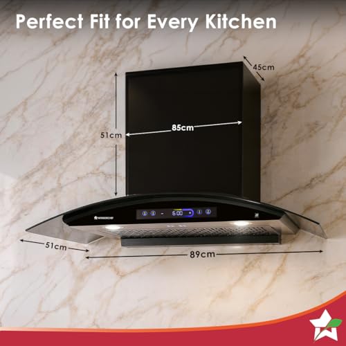 Image of Wonderchef Ultra Curve 90cm Filterless Auto-clean Kitchen Chimney with Oil Collector, BLDC Motor, Suction 1700 m3 /hr, Motion Sensor + Touch Control, 15-Yr Warranty on Motor & 5-Yr Comprehensive, Black