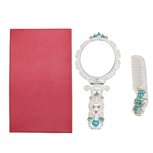 Espejo de mano vintage con peine set plegable metálico miniatura 6