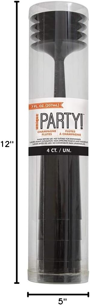 Unique Elegant Black Plastic Champagne Flutes 4ct (7 oz.) - Perfect for Cocktail, Birthday, Anniversary, New Year's Eve & Holiday Parties (Pack of 2)