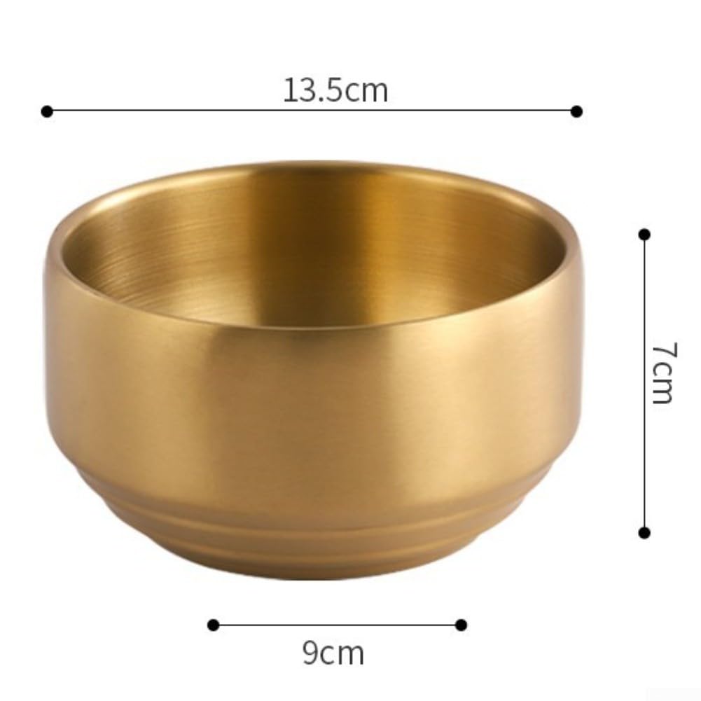 Set di 4 ciotole per riso asiatiche in acciaio inox 304 con coperchio, ciotole isolanti a doppia parete per zuppe coreane, lavabili in lavastoviglie, oro (D)