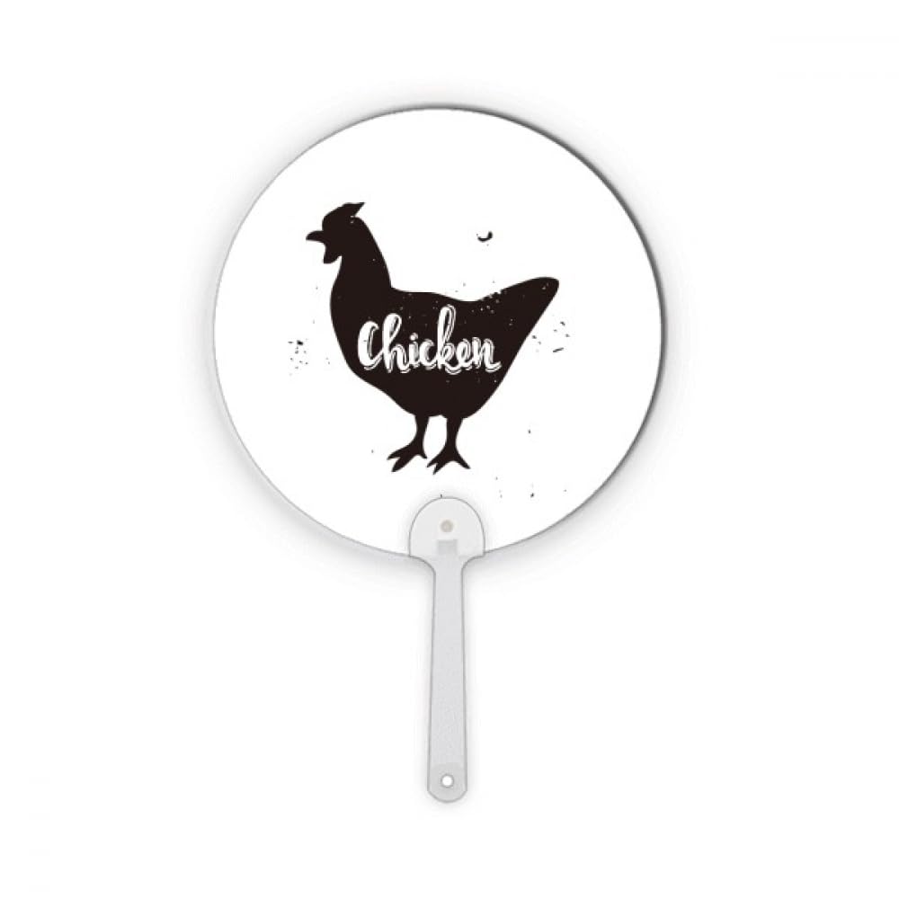 Éventail rond en plastique lavable et incassable à motif poulet noir et blanc