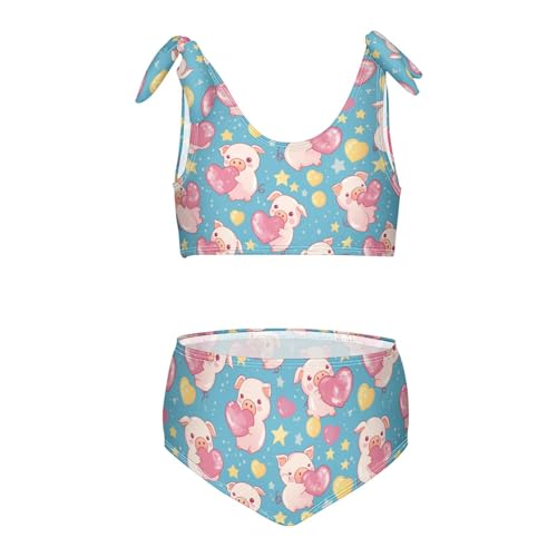 Wusikd Cute Pink Piglets Girls Swimsuits Two Piece Heart-Shaped Swimwear Bikini Set for for Girls Size 3T