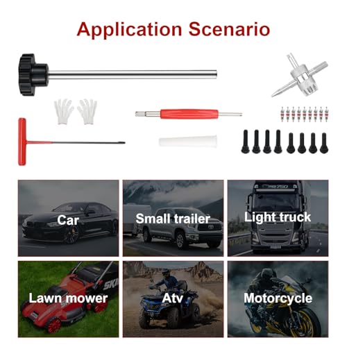 Puasok 22 Piezas Herramientas para Válvulas de Neumáticos Set,con Válvula de Goma TR413 TR414,Que Incluye Extractor de Válvulas,Herramienta de Gancho,para Coches, Camiones y Motos (Negro y Rojo) - imagen 7