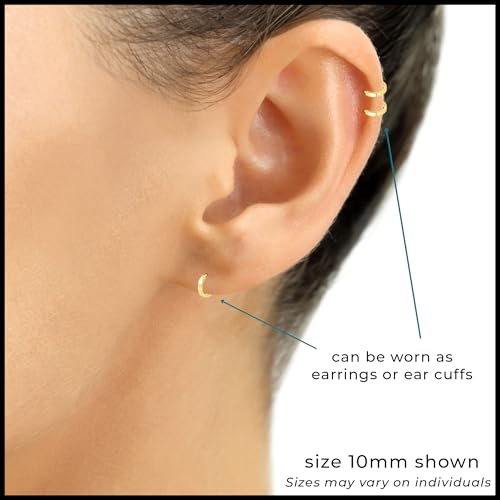 Image of 14K Yellow Gold Huggie Hoop Earrings, Shiny and Small, Round and Oval