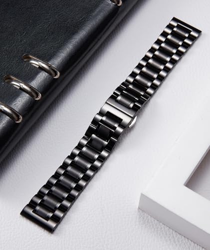 BINLUN Stainless Steel Watch Bands 12mm-24mm Universal Metal Replacement Watch Straps SmartWatch Bracelets Links Straight & Curved Ends Men Women 6 Colors(Black,12mm)