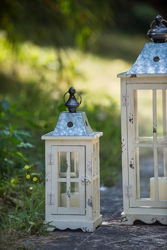 CHARMMA Set of 2 Wood and Glass Lanterns, Large and