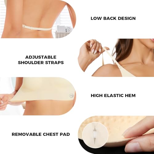 Image of PALAY Women's Low Back Seamless Bras Backless Multiway Convertible Adjustable Strap Halter Lifting Bra Spaghetti Strap Wire-Free with Padded Removeable(Not Include Straps)
