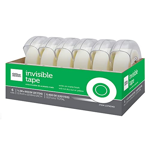 Image of Office Depot Brand Invisible Office Tape, 3 /4 inch x 900 inch, Clear, Pack of 6