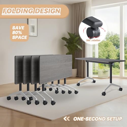 6-8 Person Conference Table Folding Conference Table for Office,Training, Seminar,Schools Modern Wood Conference Meeting Room Table Large Rectangular Conference Room Tables (4, Grey, 71in)