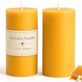 MOSROAD Beeswax Candles Pillar 2x4 Inch, 2 Packs, Non Toxic Bees Wax Candle for Home Decor, Natural Pure Pillar for Relax, Prayer, Air Purification, Emergency
