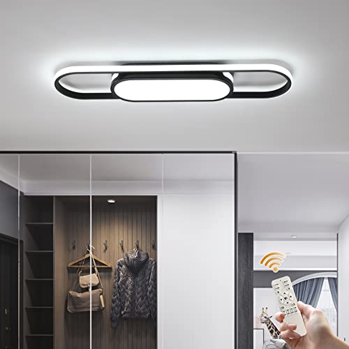 JIINOO Modern LED Flush Mount Ceiling Lights Dimmable LED Ceiling Lamp 27.5 Inch Linear Chandelier Lighting Fixtures for Living Room Kitchen Dining Room (40W/3000-6500K/Black)