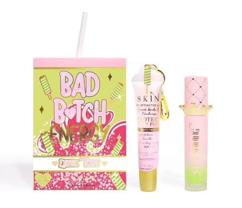 P Louise Bad B Energy Lip Duo Set with Lip Conditioner and Oil Nourishing Hydration for Dry Lips- Sweets Edition (Exotic Twist)